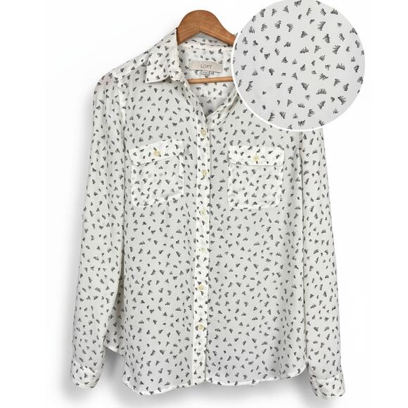 Loft Womens S Minimalist Career Artsy Novelty Preppy Whimsical Eyelash Blouse - Picture 1 of 12